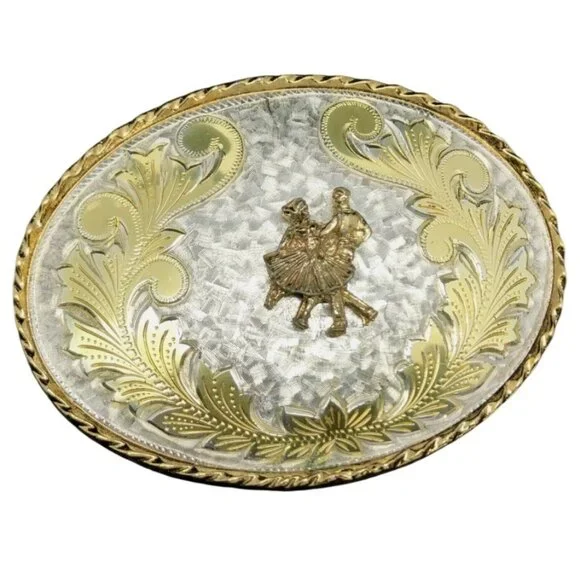 Mens W USA Square-Dancing Western 2-Tone Oval Belt Buckle - Picture 6 of 6